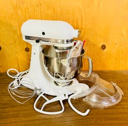 White Kitchen Aid With Mixing Accessories
