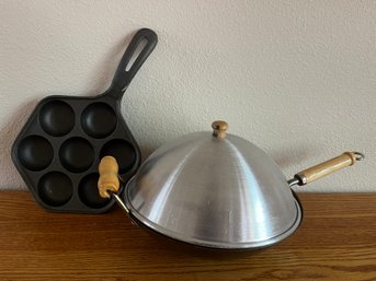 Cast Iron Pan And Small Wok With Dome