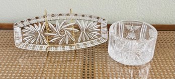 Vintage Pilar Motif Glass Tray And Bowl