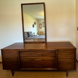 MId-Century Walnut Dresser With Vanity Mirror