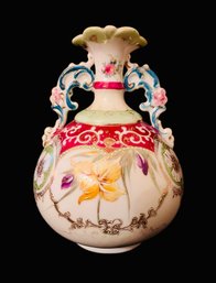 Vintage Hand Painted Double Handled Porcelain Vase