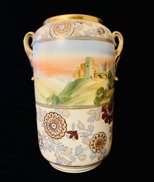 Nippon Hand Painted Vase With Castle Scene