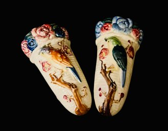 Pair Of Vintage Majolica Wall Pockets -Made Japan