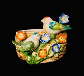 Vintage Bird & Flowers Ceramic Planter, Made In Occupied Japan