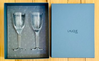 2 Lalique Crystal Ange Angel Champagne Flutes 8' France Retired