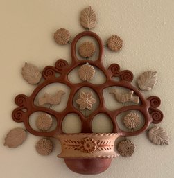 Vintage Terracotta Mexican Tree Of Life Wall Pocket