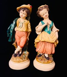 Borghese Vintage 1948 Chalkware Peasant Boy And Girl