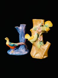 Duo Of Porcelain Figurines Including A Birds On Branch Tree Trunk Flower Bud Vase