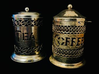 Vintage Silver Plate Hammered Coffee And Tea Canisters