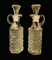 Vintage Crystal Oil And Vinegar Dispensers With Stoppers