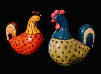 Duo Of Vintage Ceramic Rooster Figurines