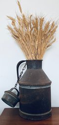 Vintage Metal Oil Can With Wheat Decor