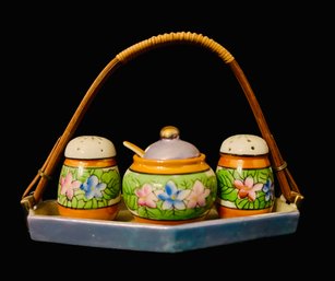 Vintage Hand Painted Japan Lustreware Condiment Set