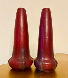 Signed Van Briggle, Duo Of Matte Red Vases 1920