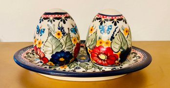 Blue Rose Polish Pottery Salt & Pepper Set