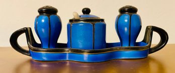 Made In Japan, Black, Blue & Gold Condiment Set