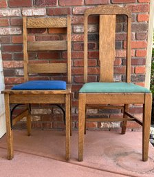 Vintage Wooden Chairs With Blue And Green Cushions