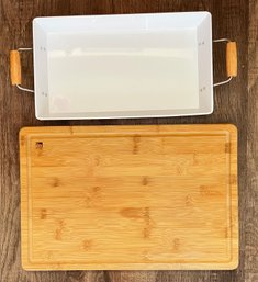 Bamboo Cutting Board And Enamel Serving Tray