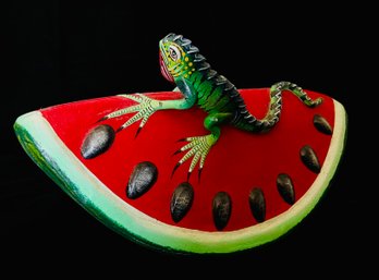 Iguana On Watermelon Sculpture By F. Gonzalez