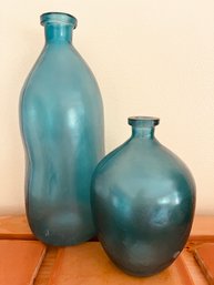 Pair Of Striking Turquoise Glass Jars