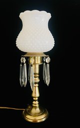 Vintage Hobnail Milk Glass Table Lamp With Crystals 1 Of 2