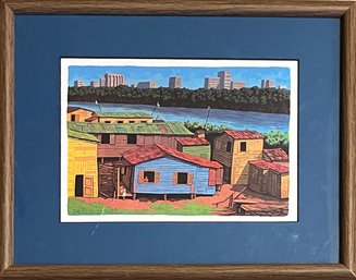 Town By The River Print By Cajiga, Signed In Bottom Corner