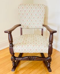 Vintage Children's Rocking Chair With Hand Carved Wood Accents