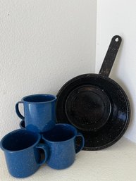Enamel Pan And 4 Camp Cups