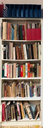 Bookshelf Full Of Books And Plastic Magazine Storage Bins 1 Of 2