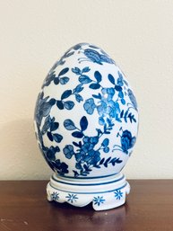 Vintage Large Porcelain White And Blue Decorative Egg