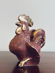 Small Burgundy Ceramic Rooster With Gold Accents