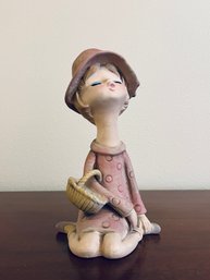 Vintage 60s Ceramic Girl In Pink Dress