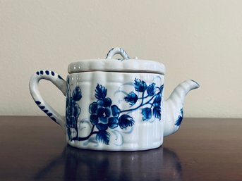 Blue And White Bamboo & Rose 3 Cup Teapot