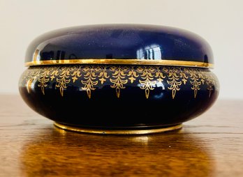 Vintage Gilded Cobalt Blue Austrian Porcelain Trinket Box