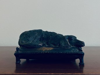 Bronze Long Hair Retriever On Pillow Figurine