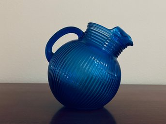 Vintage Hazel Atlas Cobalt Blue Fine Ribbed Juice Pitcher