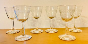 6 Etched Glass Goblets