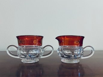 Tiffin Franciscan KING'S CROWN Ruby Flashed Thumbprint CREAMER & OPEN SUGAR BOWL