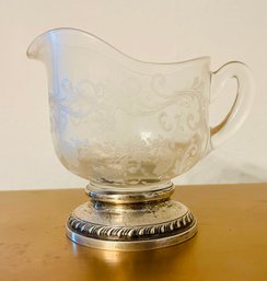 Cambridge Glass Chantilly Etched Creamer With Sterling Silver Base