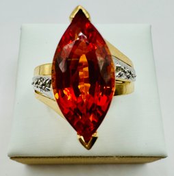 14kt Yellow Gold And Synthetic Orange Sapphire Cocktail Ring Size 7