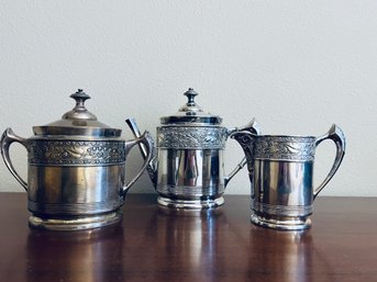 Silver Plate Pitcher, Teapot And Cannister