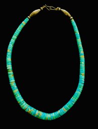 Turquoise Heishi Bead Necklace With Sterling Silver Clasps