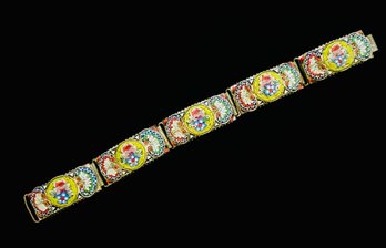 Vintage Italian Micro Mosaic 5 Panel Bracelet