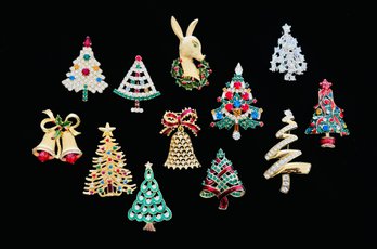 Grouping Of Vintage Christmas Costume Brooches