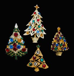 4 Vintage Eisenberg Christmas Tree Brooches