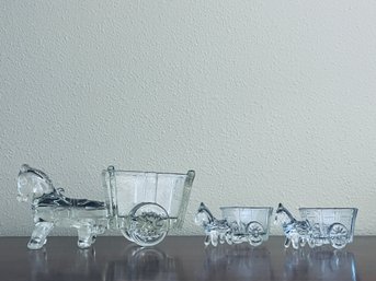 Vintage Glass Donkey Pull Carts