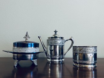 Vintage Silver Plate Pitcher And Cannisters