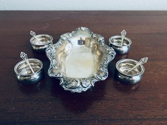 Sterling Silver Salt Cellars And Tray
