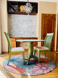 Mint Green Wooden Table & Chairs Set Including Floral Rug