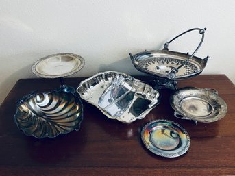 Assortment Of Silver Plate Trays And Plates